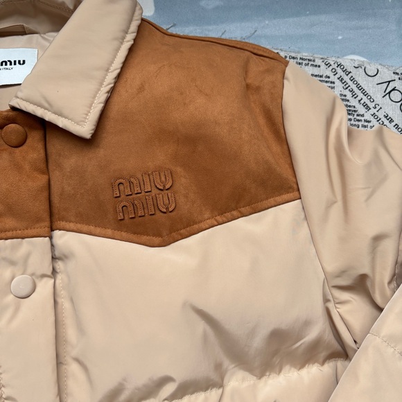 Miu Miu Suede-Trimmed Down Jacket With Lapel - Picture 3 of 8